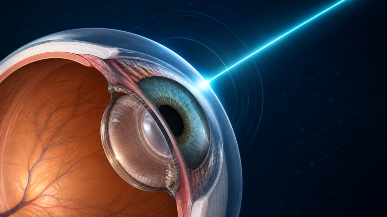Home Clínica Olyntho 4 Ilustração de cirurgia refrativa a laser nos olhos — LASIK, PRK e SMILE