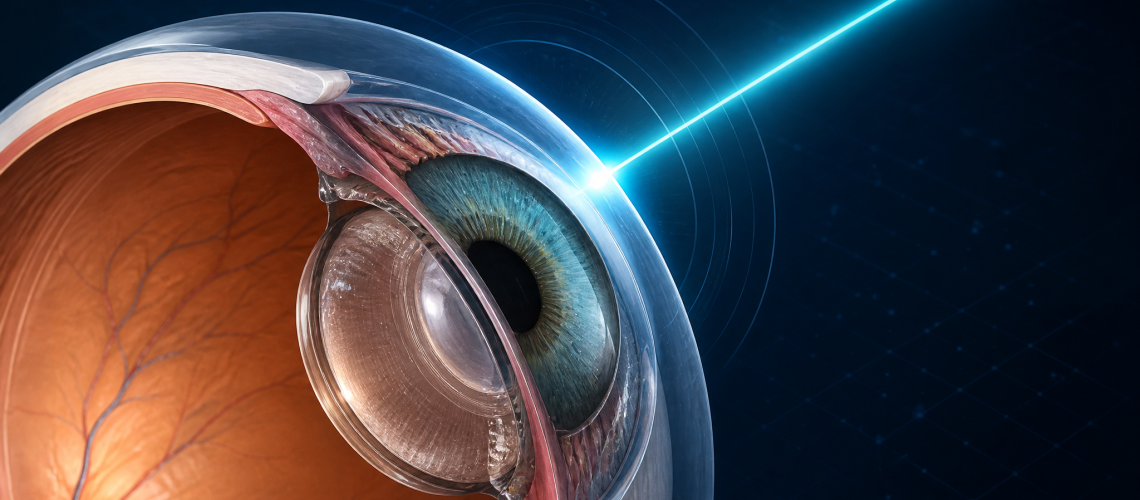 Ilustração de cirurgia refrativa a laser nos olhos — LASIK, PRK e SMILE